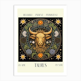 Taurus William Morris Zodiac Astral Sign Art Print