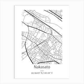 Nakasato,Japan Minimalist Map Art Print