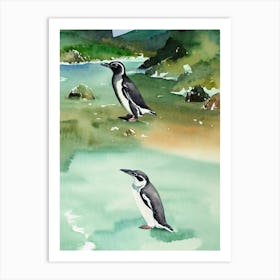 Galapagos Penguin Storybook Watercolour Art Print