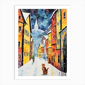 Cat In The Streets Of Lucerne   Switzerland With Snow 1 Art Print