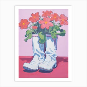 A Painting Of Cowboy Boots With Pink Flowers, Fauvist Style, Still Life 4 Art Print