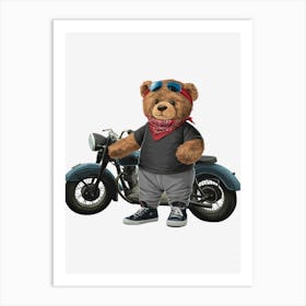 Teddy Bear On Motorcycle Art Print