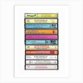 Elvis Costello - Music Poster - Albums on Cassette Print Art Print