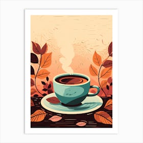 Autumn Leaves And Cup Of Coffee Art Print
