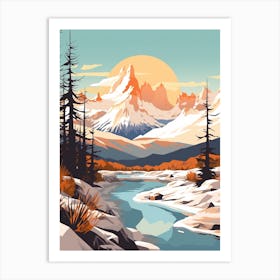 Vintage Winter Travel Illustration Patagonia Argentina 3 Art Print