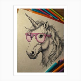 Unicorn With Glasses Art Print