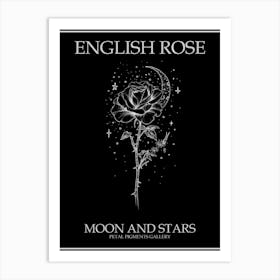 English Rose Moon And Stars Line Drawing 2 Poster Inverted Art Print