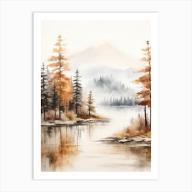 Lake In The Woods In Autumn, Painting 19 Art Print