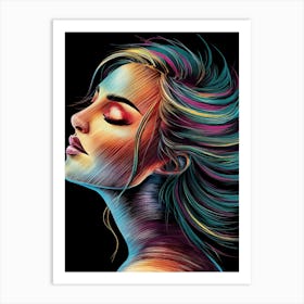 Portrait Of A Woman With Colorful Hair 3 Art Print