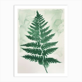 Green Ink Painting Of A Royal Fern 4 Art Print