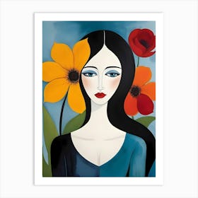 Woman With Flowers Art Print