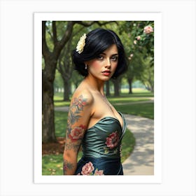 Tattooed Woman in Park Art Print