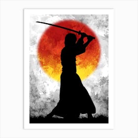 Samurai Silhouette Silver Art Print