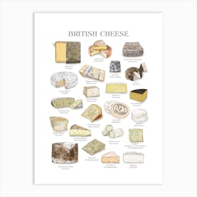 British Cheese Chart White Art Print