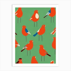 European Robin 2 Midcentury Illustration Bird Art Print