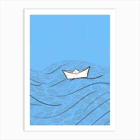 Paper Boat In The Ocean Art Print