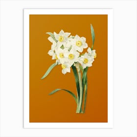 Vintage Bunch Flowered Daffodil Botanical on Sunset Orange n.0486 Art Print