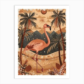 Greater Flamingo And Coconut Trees Boho Print 3 Art Print