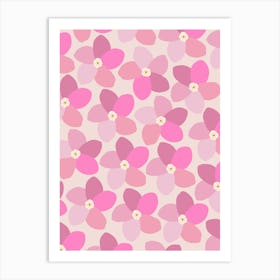 Retro Flowers Pink Art Print