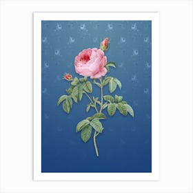 Vintage Provence Rose Bloom Botanical on Bahama Blue Pattern Art Print