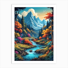Waterfall In The Mountains 1 Art Print