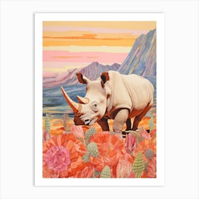 Rhino At Sunrise Collage Style 3 Art Print