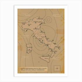 Vintage weather Map Of Italy Art Print