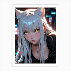 Anime Girl With Cat Ears 3 Art Print