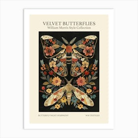 Velvet Butterflies Collection Butterfly Night Symphony William Morris Style 3 Art Print