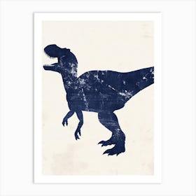 Navy Blue T Rex Silhouette  Art Print