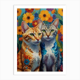 Two Cats In Flowers Art Print