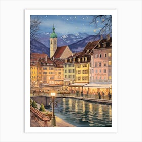 Vintage Winter Illustration Lucerne Switzerland 5 Art Print