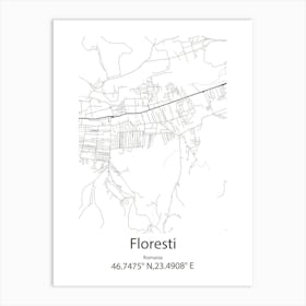 Floresti,Romania Minimalist Map Art Print