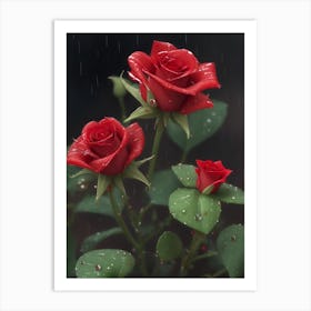 Red Roses At Rainy With Water Droplets Vertical Composition 27 Art Print