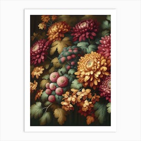 Chrysanthemums Botanical Floral inspired by William Morris Art Print