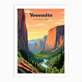 Yosemite National Park California Sunset Modern Travel Illustration Art Print