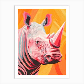 Wavy Lines Pink & Orange Dotty Rhino 5 Art Print