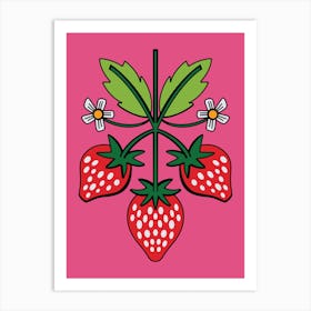 Pink Strawberry Illustrated Art Print