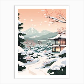 Retro Winter Illustration Nagano Japan 2 Art Print