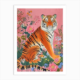 Floral Animal Painting Bengal Tiger 2 Art Print