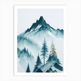 Mountain And Forest In Minimalist Watercolor Vertical Composition 78 Art Print