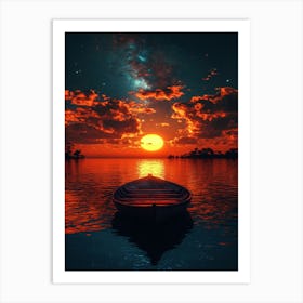 Sunset With A Boat 4 Art Print