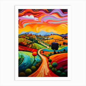 Folk Art Inspired Vibrant Road Art Print