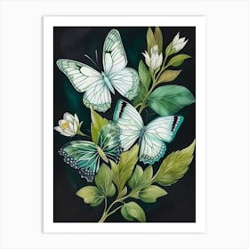 Butterflies On A Black Background Art Print