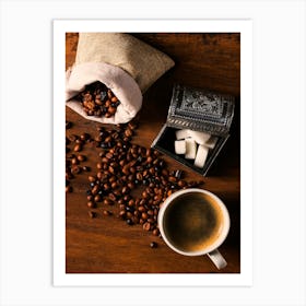 Coffee Beans And Sugar - coffee vintage poster, coffee poster Art Print