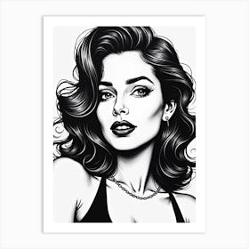 Black And White Drawing Of A Woman 1 Art Print