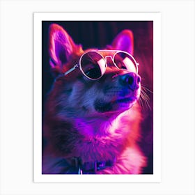 Beautiful Dog Under Neon Lights 1 Art Print