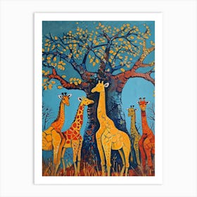 Abstract Giraffe Herd Under The Trees 3 Art Print