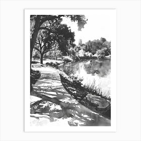 Zilker Metropolitan Park Austin Texas Black And White Watercolour 3 Art Print