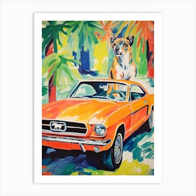 Ford Mustang Vintage Car With A Dog, Matisse Style Painting 1 Art Print